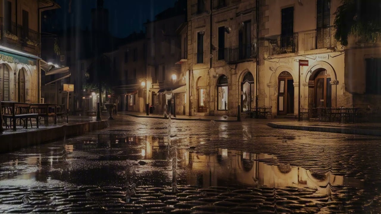 Rainy European Street at Night 🌧️🌃 Relaxing Jazz Lofi for Easy Listening & Calm
