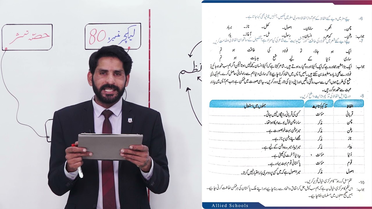 Class 8 - Urdu - Lecture 80 - hissa mashaq - mil ke raho , lailahaillallah - Allied Schools