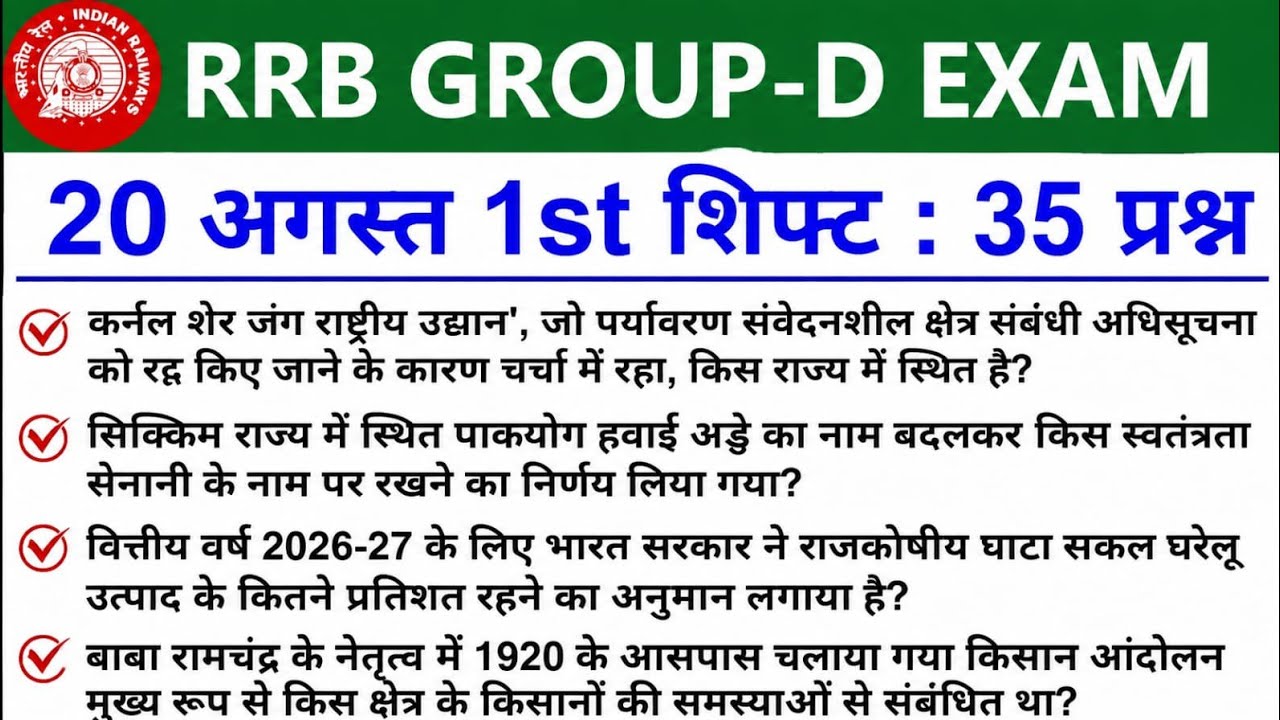 RRB Group D 20 August First Shift Analysis | Today Group D 1st Shift Analysis | Group D Analysis