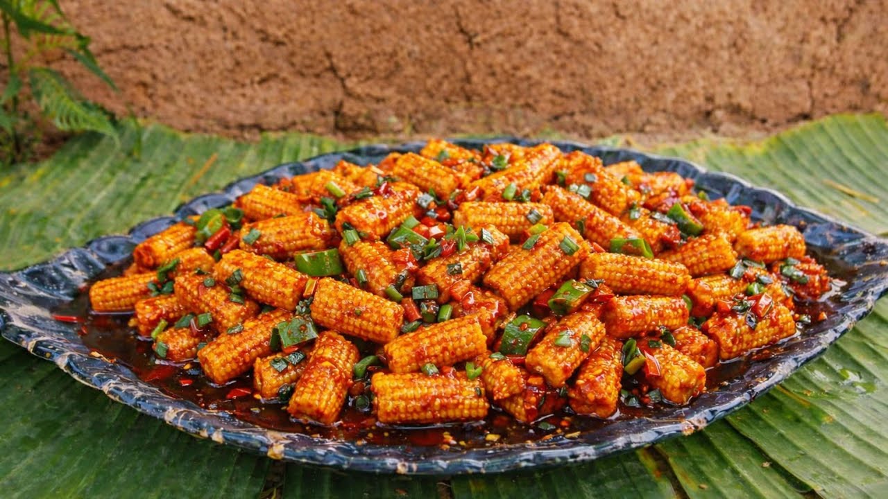 Baby corn chilli dry recipe | restaurant style village cooking | baby corn recipe