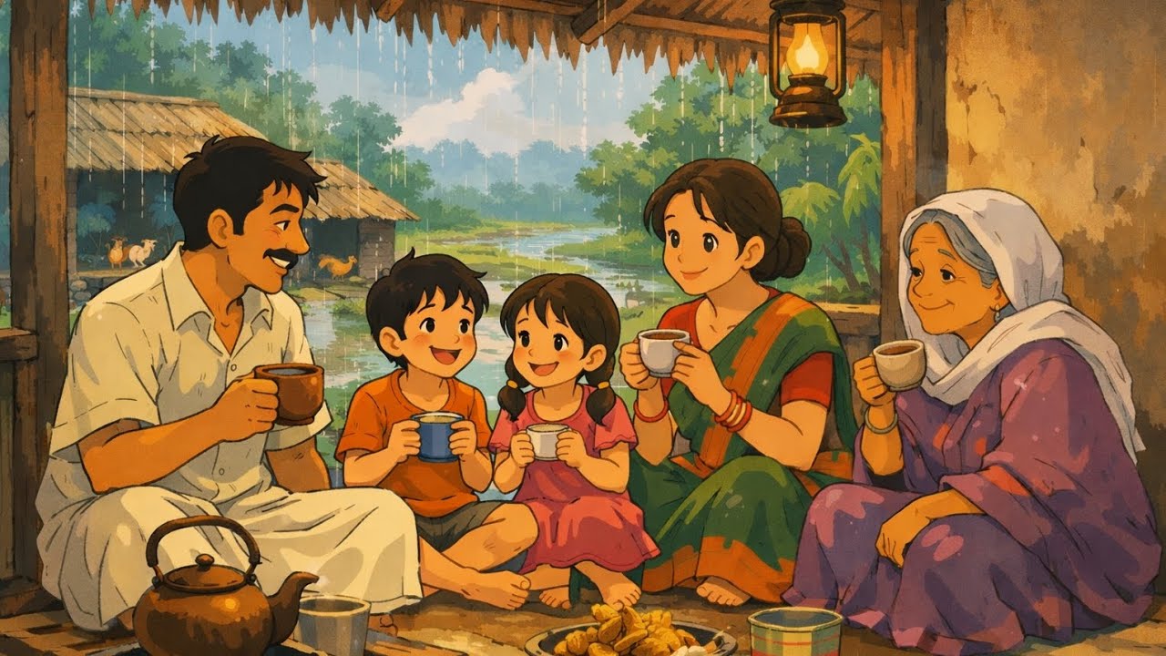 Rainy Village Morning | Ghibli Style ASMR | Family Tea Time ☕🌧️ | Vlog 1
