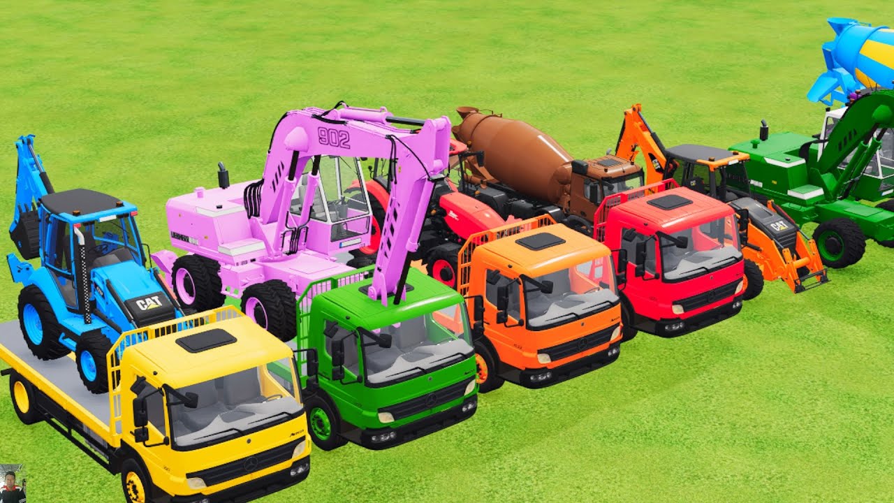 TRANSPORTING EXCAVATOR MIXER TRUCK TRACTORs Backhoe loaders with truck in Game FARMING SIMULATOR 22