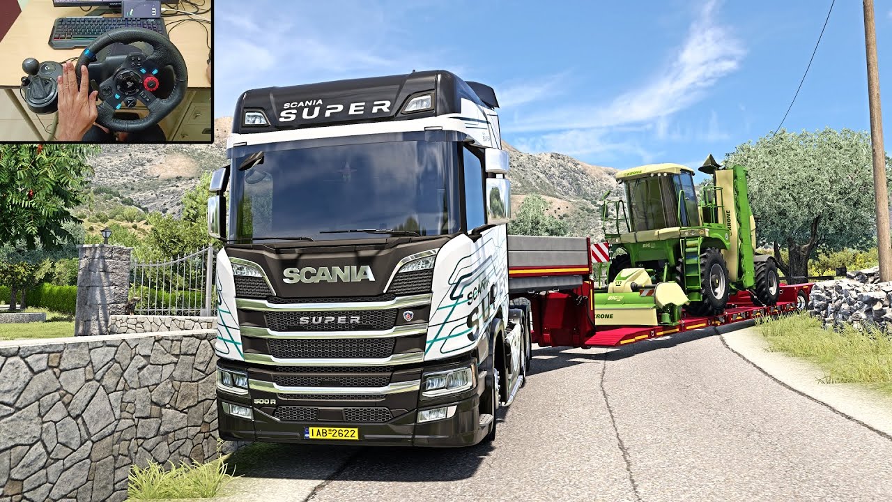 Scania 500R through uphill village in Ionian island | Euro Truck simulator 2 | Logitech G29 Setup