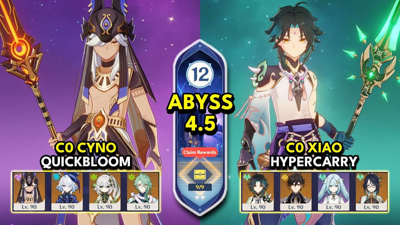 C0 Cyno Quickbloom & C0 Xiao Hypercarry | Spiral Abyss 4.5 Floor 12 9 Stars | Genshin Impact 4.5