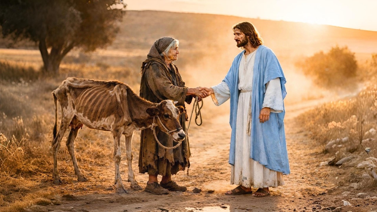 UMA IDOSA POBRE ENTREGOU SUA ÚNICA VACA A UM FORASTEIRO CANSADO… MAS ERA JESUS EM PESSOA