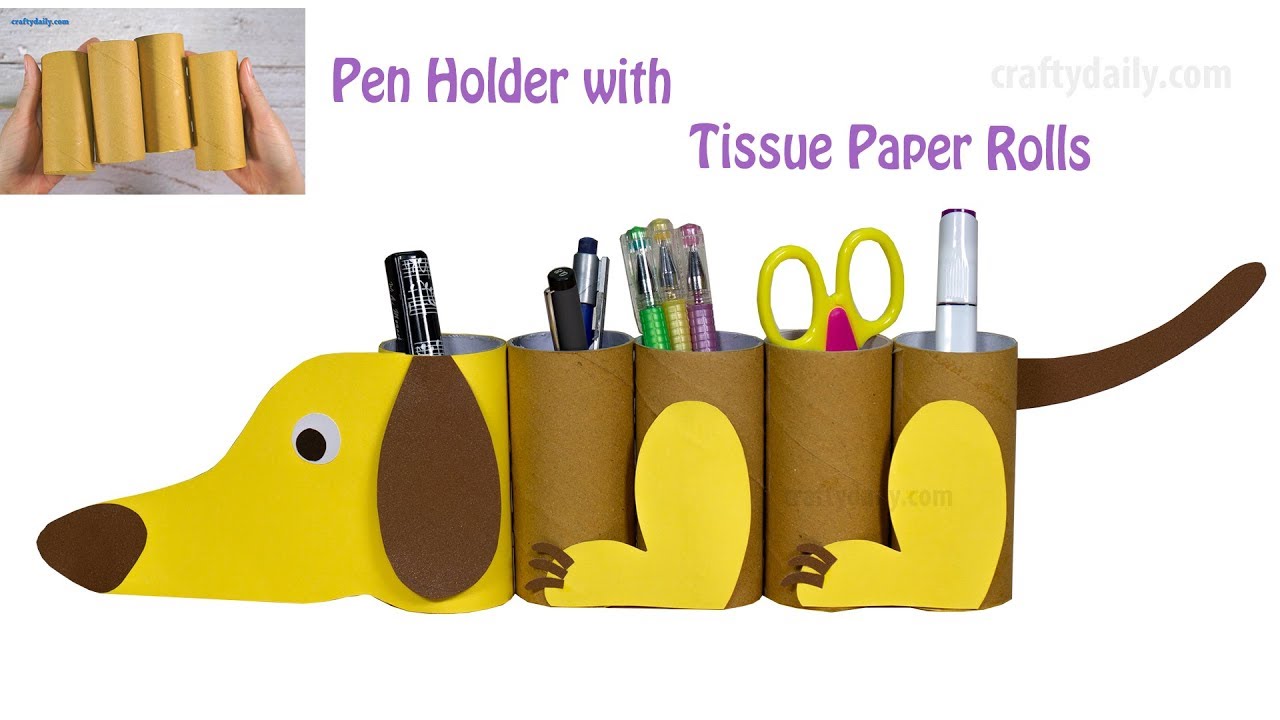 DIY PEN HOLDER WITH TISSUE PAPER ROLL | Pen Box Craft | Recycled craft ideas
