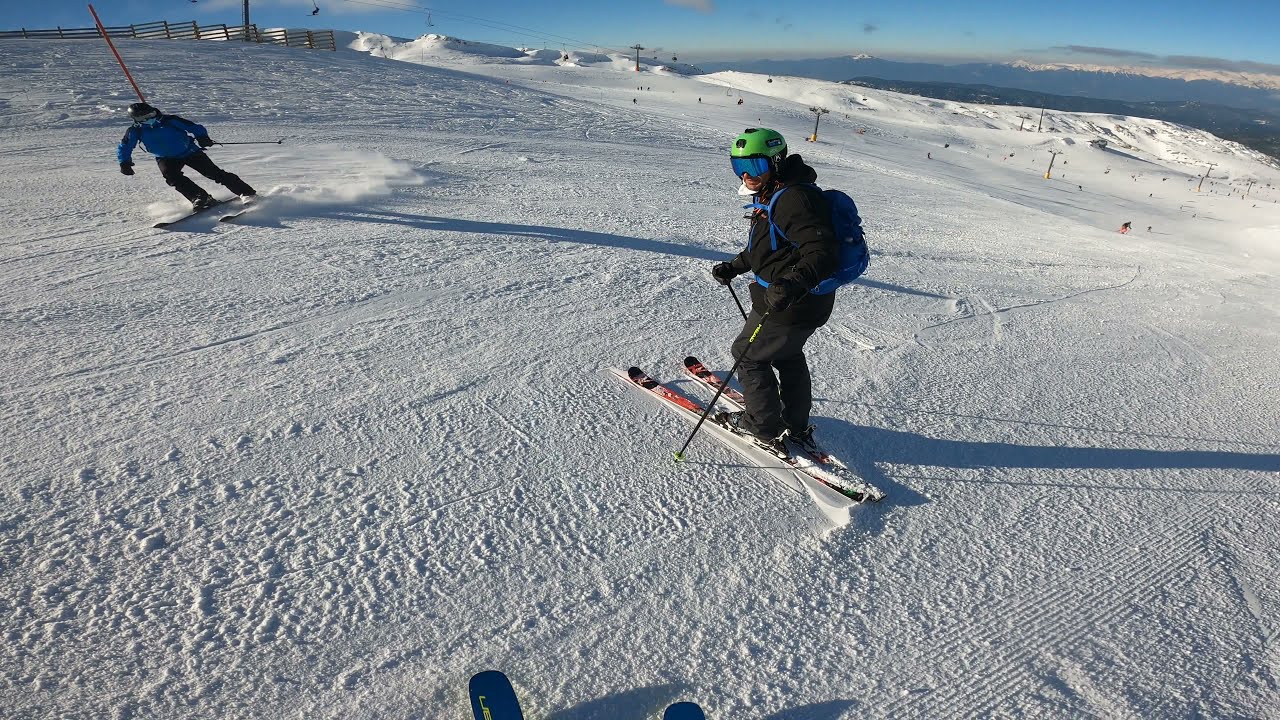 Wide skis on the piste. Parnassos ski Elan Ripstick 106 doing well on piste