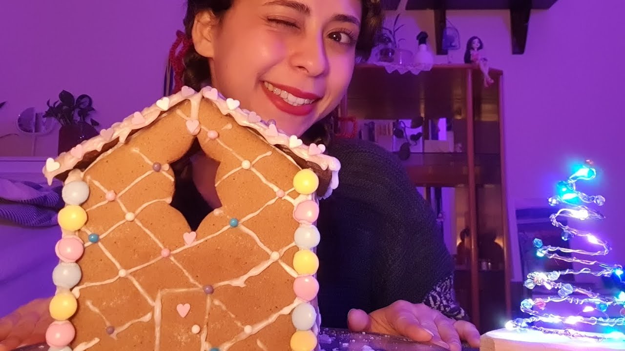 lofi asmr eating a gingerbread house | open mouth sounds, tapping, whispering
