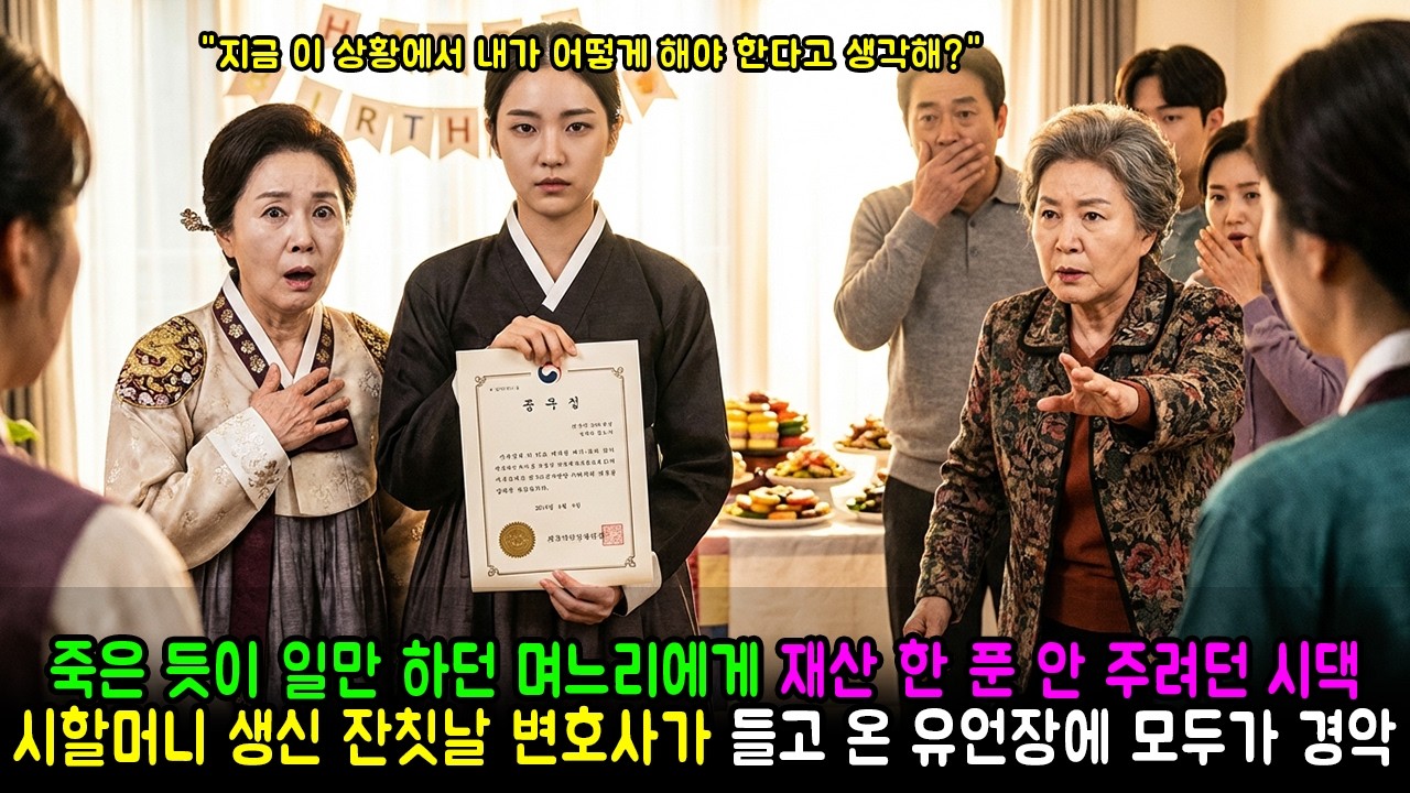 죽은 듯이 일만 하던 며느리에게 재산 한 푼 안 주려던 시댁, 시할머니 생신 잔칫날 변호사가 들고 온 유언장에 모두가 경악 | 반전사연 | 감동사연 | 노후사연 | 막장사연