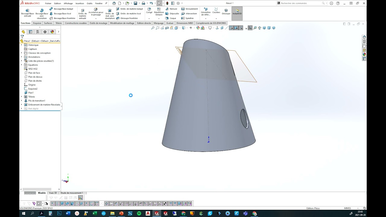 Solidworks Pli de transition et enlèvement normale surface