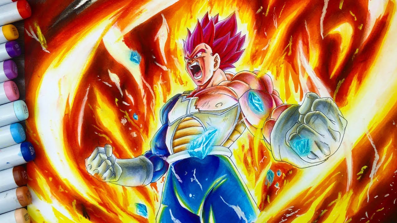 Drawing VEGETA Ssj GOD (Transforming)