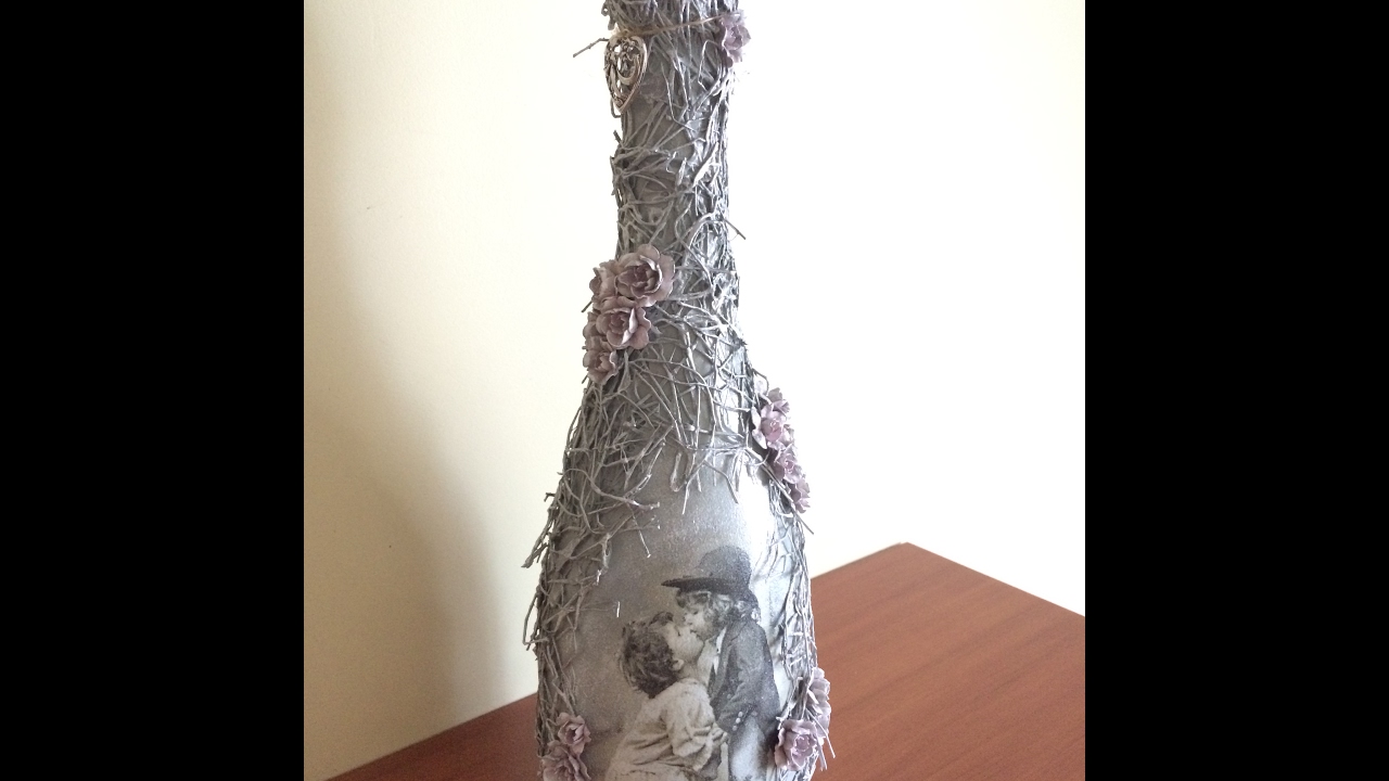 Декорирование бутылки к 14 февраля. (Decoration of the bottle by February 14).