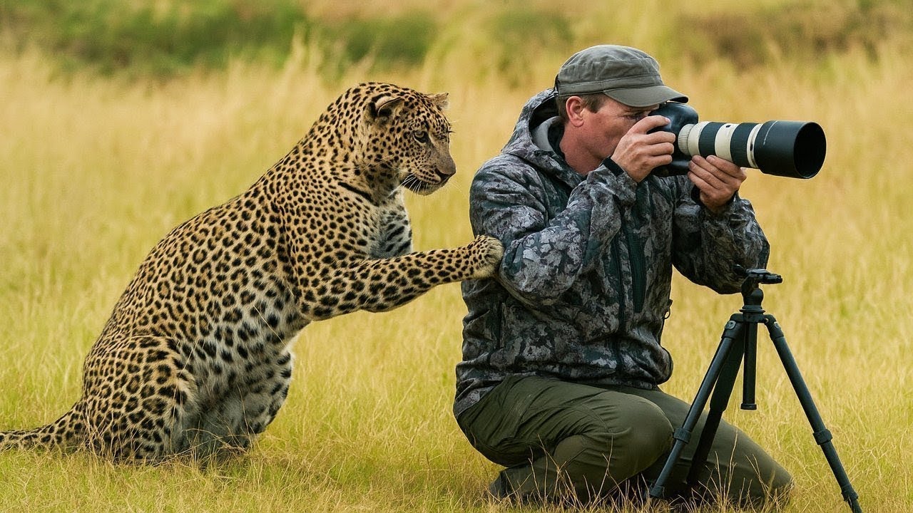 Une Léoparde Approche Un Photographe Animalier Pour Obtenir De L’Aide Pour Son Petit Blessé
