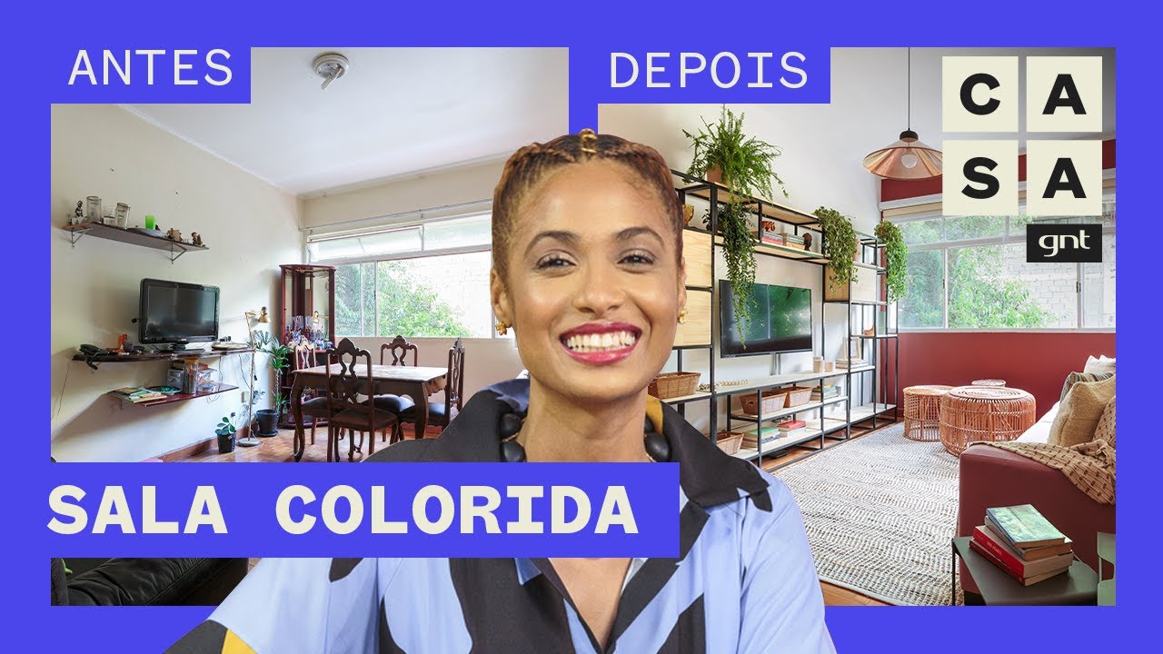 Reforma cria SALA DE ESTAR COLORIDA e com espaço para trabalho | Antes e Depois | Stephanie Ribeiro