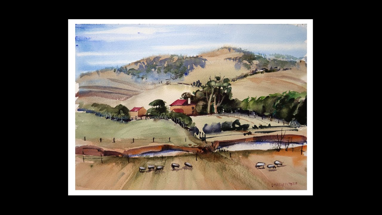 Learn to Paint "The House in the Hills" easy landscape in watercolour.