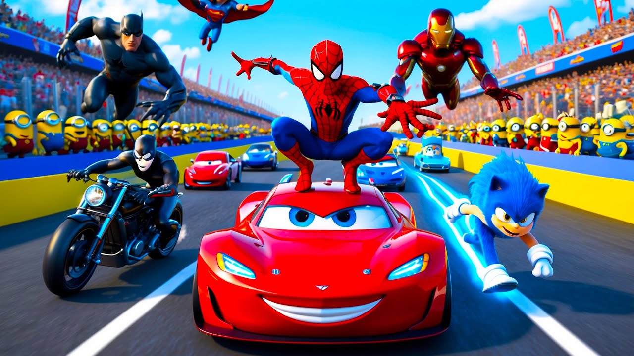 GTAV SPIDER-MAN, SONIC, HULK, VENOM, HARLEY QUEEN, WOLVERINE, in the Best Hard Epic Stunt Race
