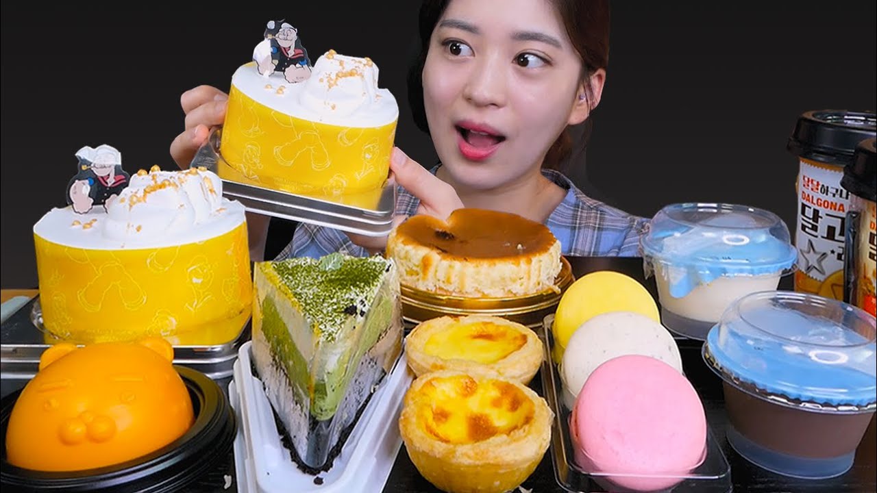 🧁Convenience store food😍예쁜 편의점 디저트 [Egg tart, Macaron, Chocolate pudding, cake] Mukbang😆