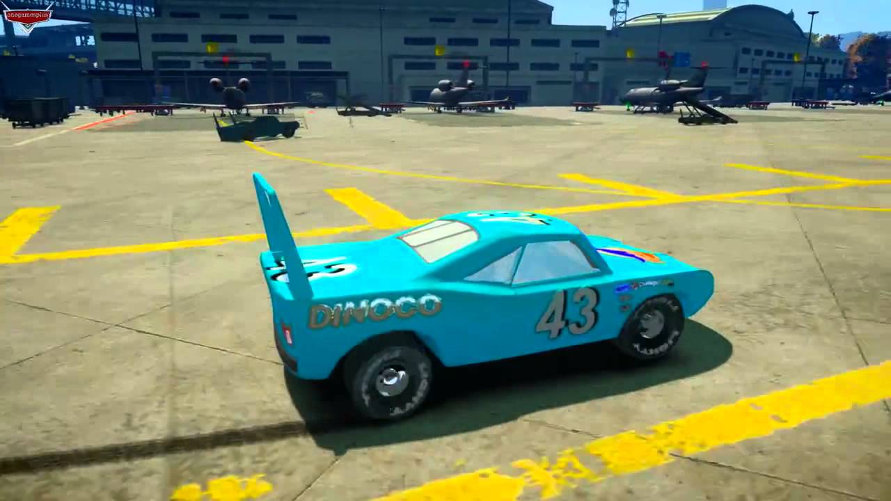 Dinoco King 43 Disney pixar car race track Airport eRamp v2 jumping crash test by onegamesplus
