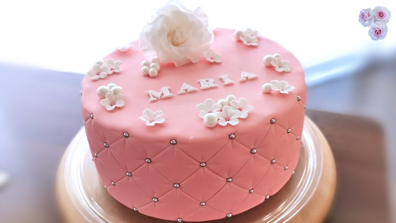 Fondant Torte gesteppt mit Rose Оформление боков торта ромбами с розой Quilted Cake Rautenmuster #10