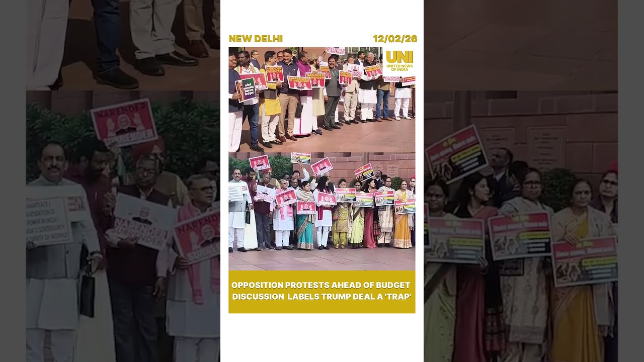Watch | Opposition MPs stage protest in Parliament premises against India-US trade deal.