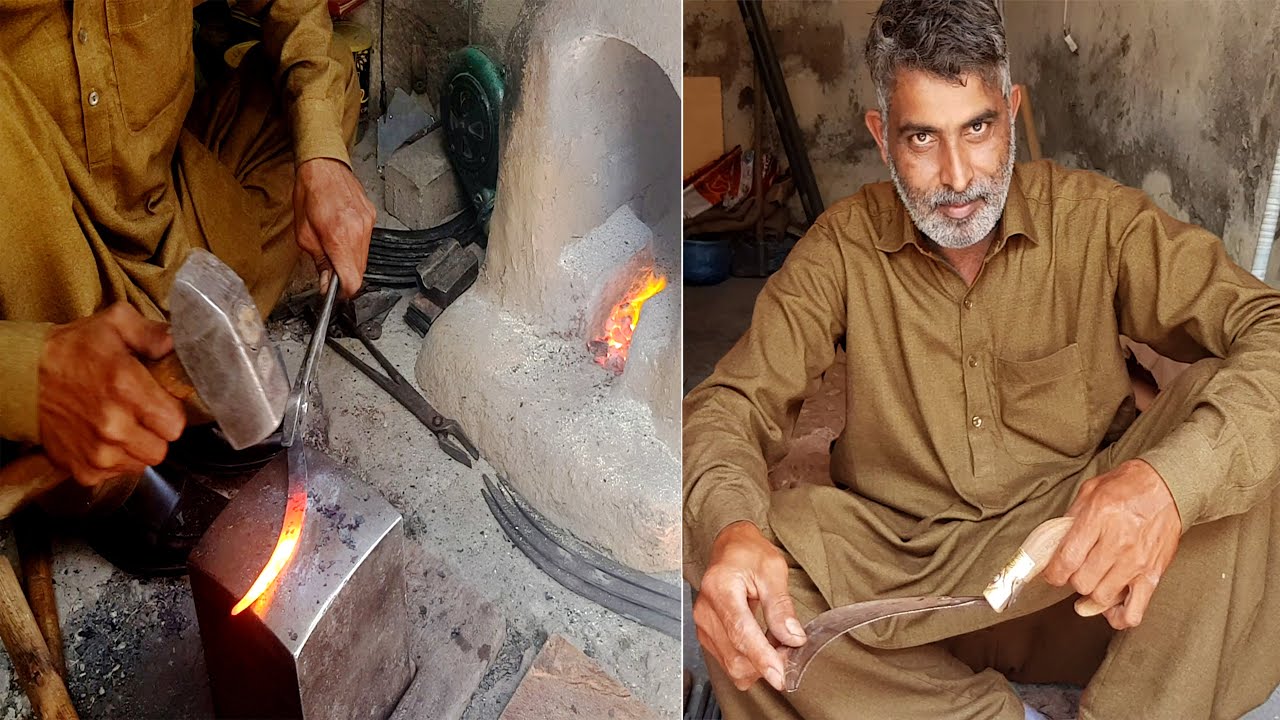 Blacksmith Forging a Sickle, Scrap Steel bar Turned into a Hand Made Harvesting Tool