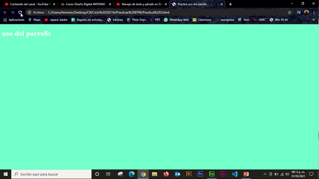 Uso del Parrafo en Dreamweaver