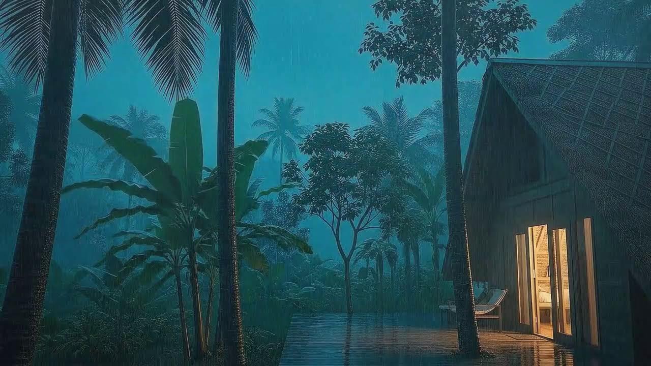 Deep Sleep Tonight with Calm Rain and Soft Thunder Murmur at Cozy Cabin 🌧️