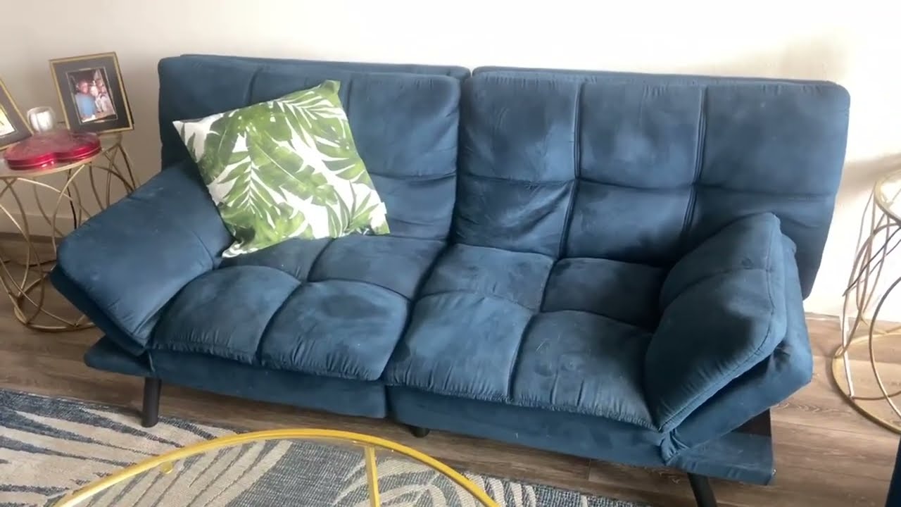 Memory Foam Futon Sofa Bed Couch Sleeper Convertible Foldable Blue Suede Review
