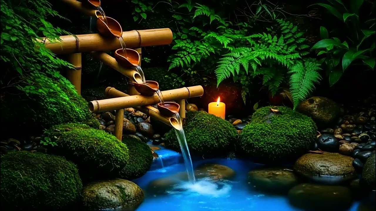 Soothing Piano Music with Bamboo Water Fountain for Deep sleep, Insomnia relief, Stress relief, Spa