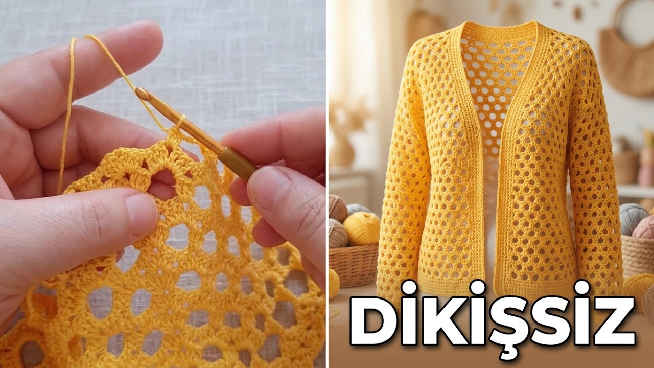 ✅ MUHTEŞEM, Tam Yaza Yakışır ✅ Tarz 1Hırka Modeli ✅ Dikişsiz Yakadan Başlamalı, Tığ İşi 1. Bölüm