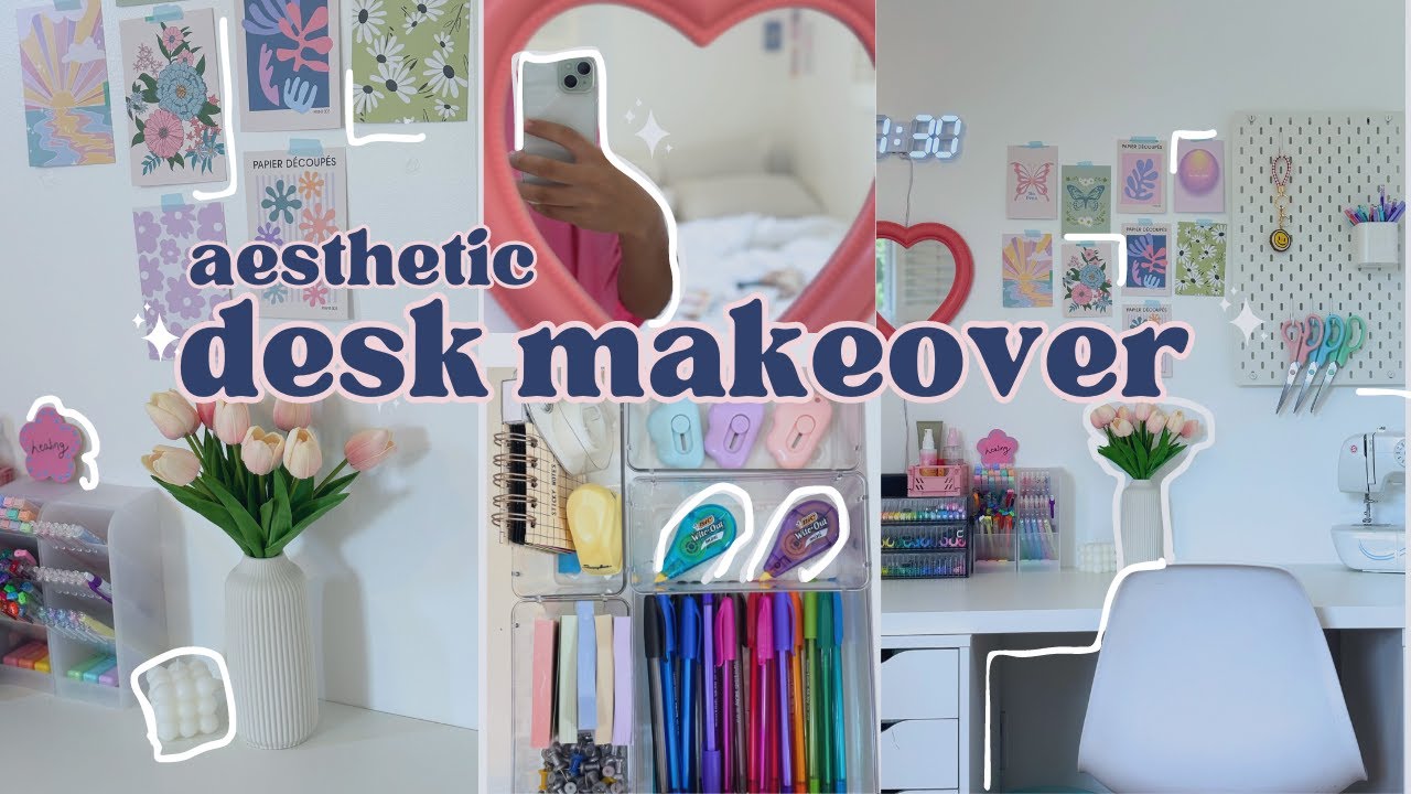 Giving my desk a makeover vlog 🖇✨ 🌷  - before + after, organization