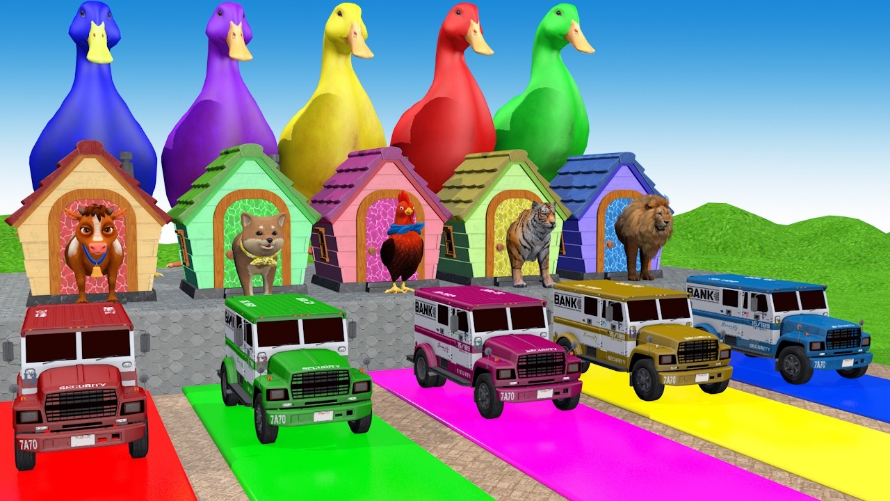 Long Slide With Cow Elephant Gorilla Hippopotamus 3d Animal Game Funny 3d Animals