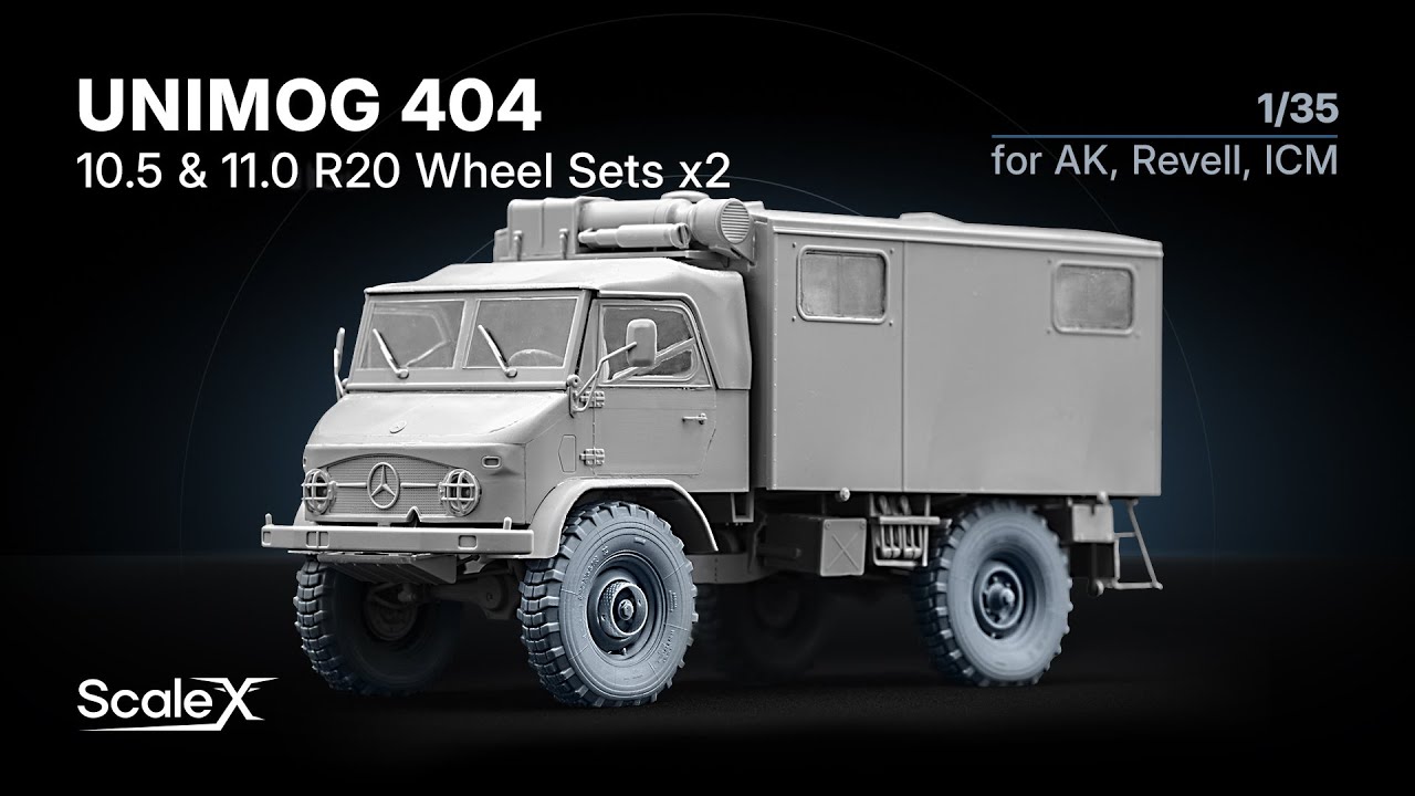 ScaleX Unimog S 404 Wheel Sets. WM 35022 & 35023 Sagged and Ordinary sets for AK, Revel, ICM, 1:35