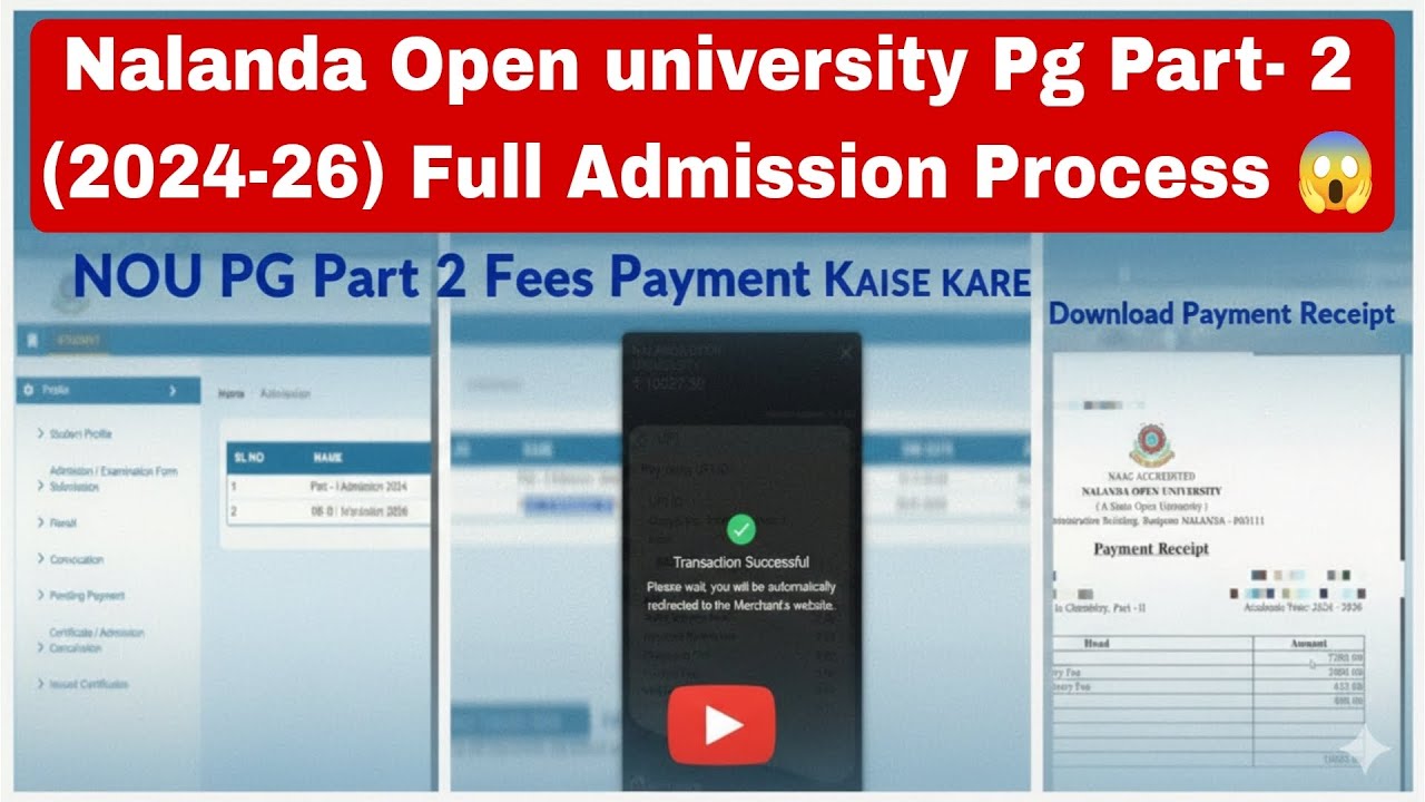 Nalanda Open University PG part 2 admission process, nou PG part 2 fees payment,admit card #nou #pg