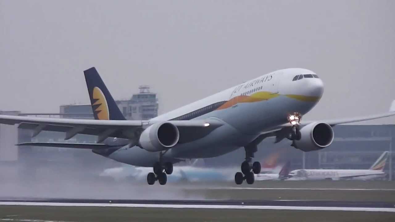3 Jet Airways A330-200 Wet Take-off at Brussels Airport