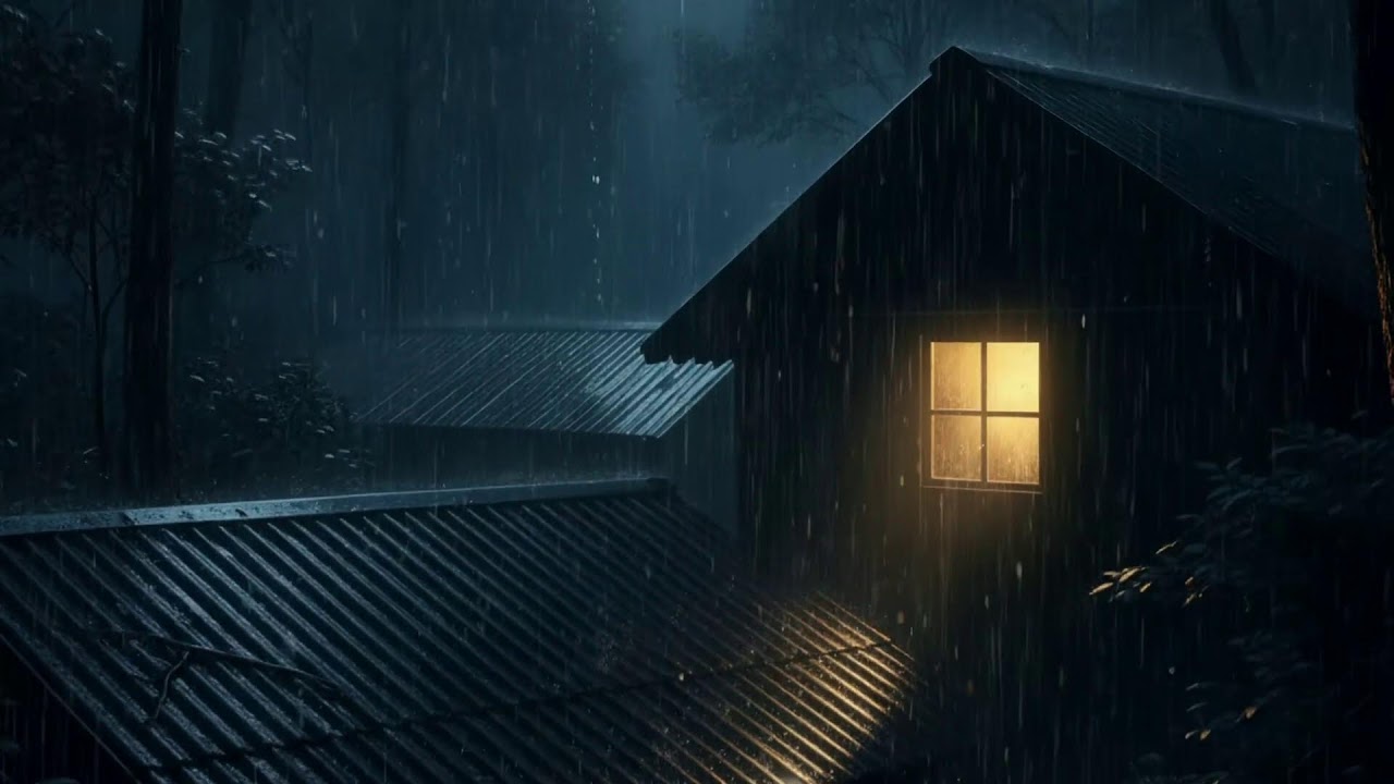 Steady Rain On Metal Rooftop With Far Thunder For Sleep Therapy And Cozy Night Concentration