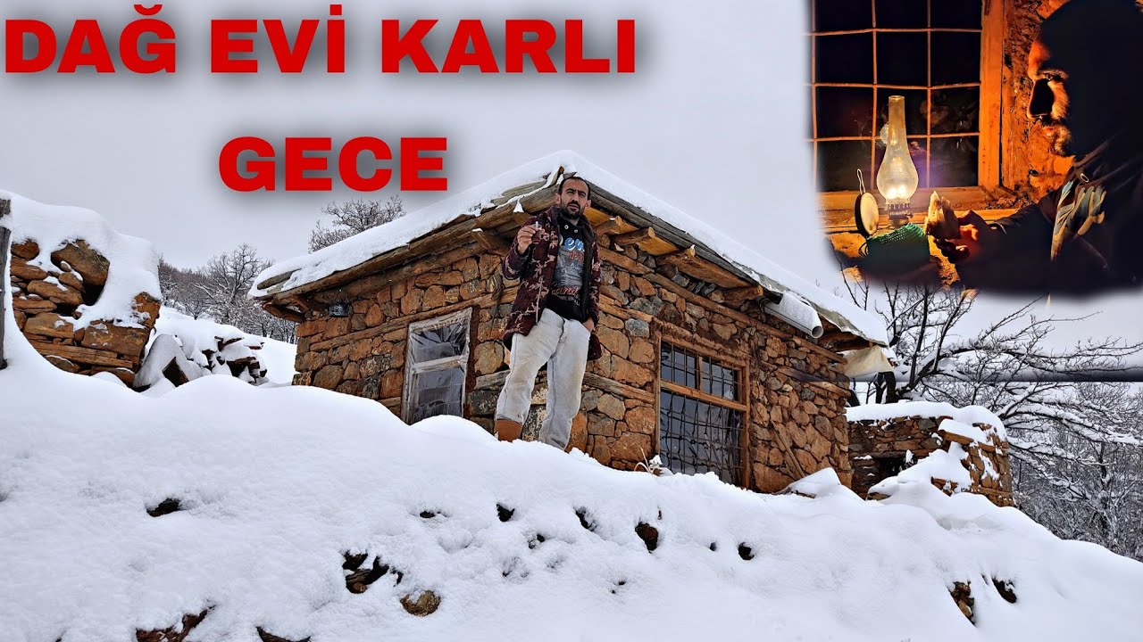 DAĞ EVİ KIŞ KAMPI~GECE YOĞUN KAR-guzine soba/gazlambası