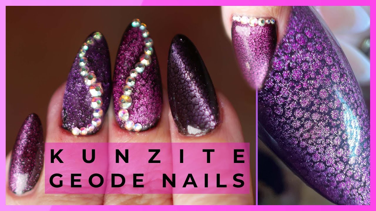 Kunzite Geode Nails, with Bubbles and Magnetic Gel.