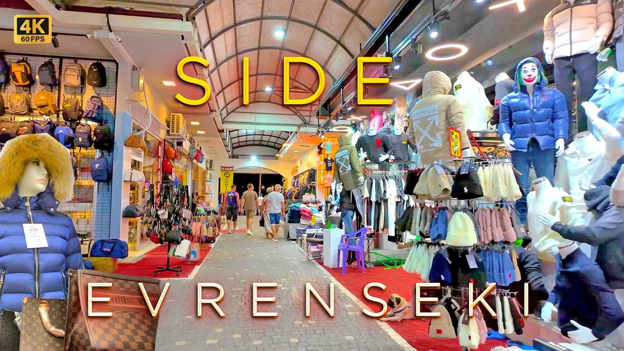 SIDE EVRENSEKI 🛍️ Evening Walking 4K ANADOLU BAZAAR & Shopping Street TÜRKIYE #Antalya #turkey