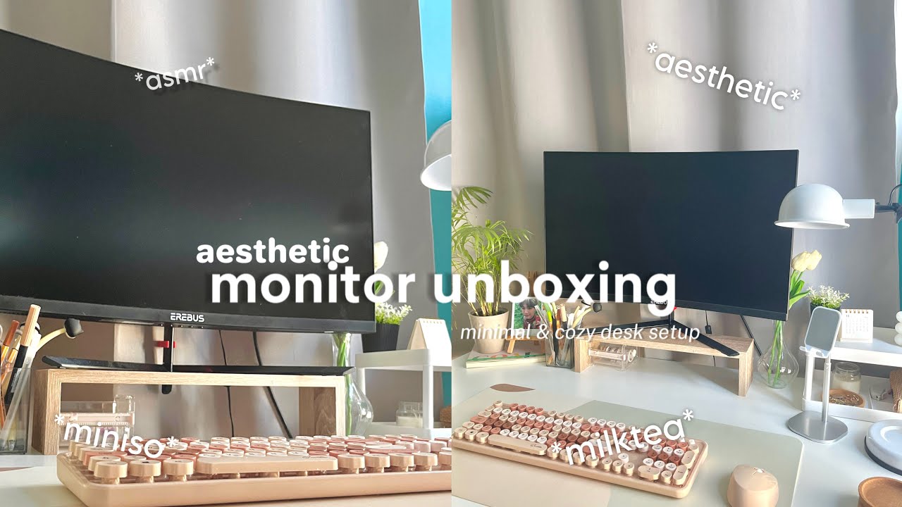 NEW monitor unboxing ⛅️🥐 + aesthetic asmr +milk tea 🧋 + typing 💬
