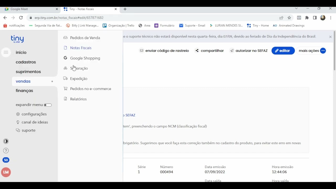 Erro na tiny IE inexistente - NCM do produto - Autoriza&ccedil;&atilde;o sefaz