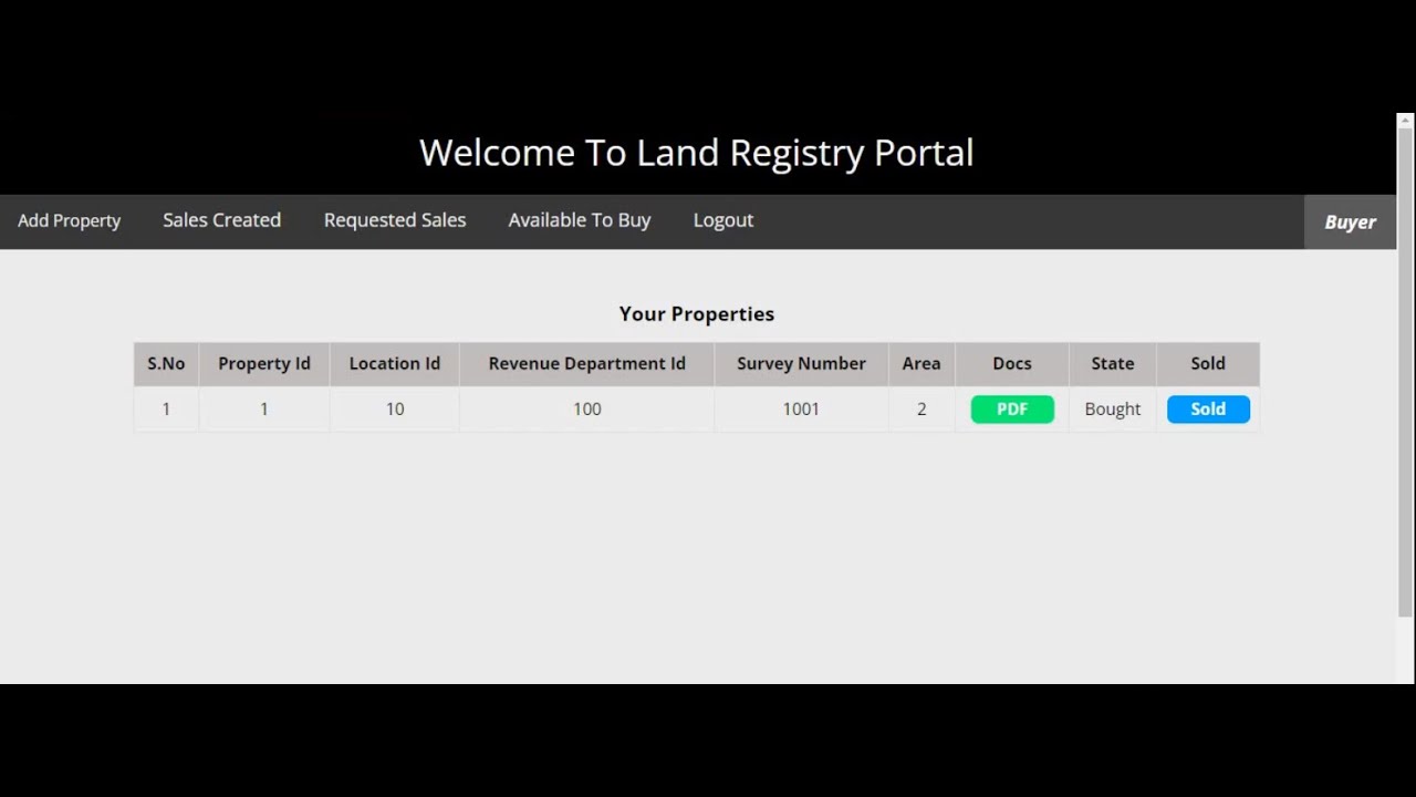 Land Registration System with Ethereum Blockchain | GitHub Link