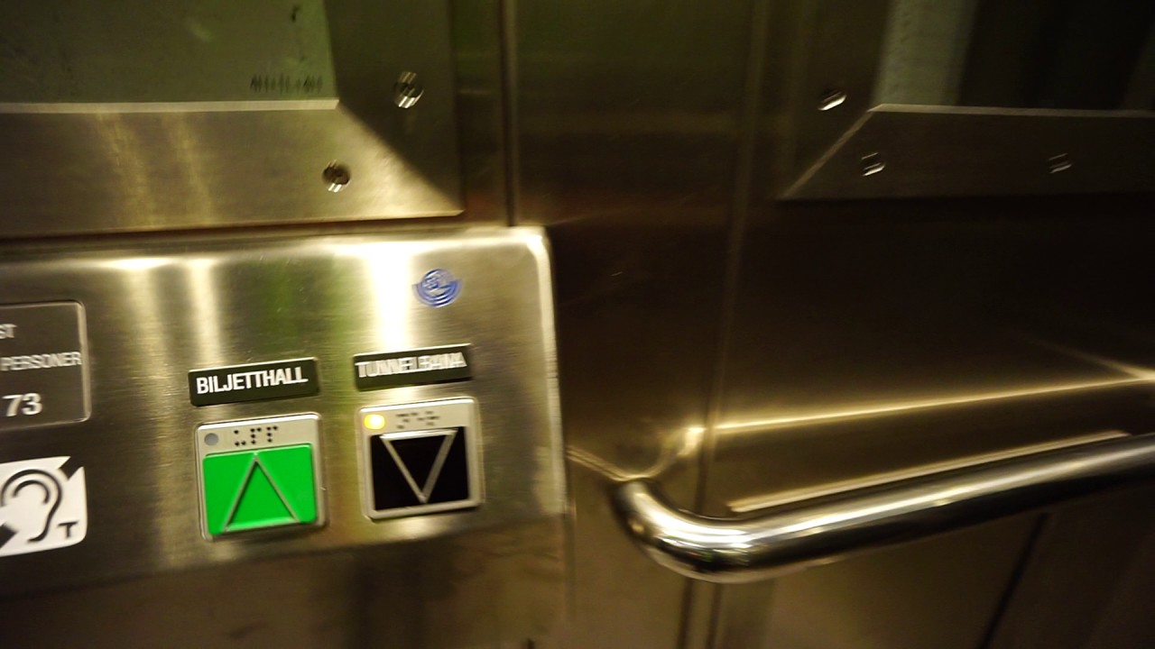 Sweden, Stockholm, Östermalmstorg subway station, inclined SMW elevator - going down