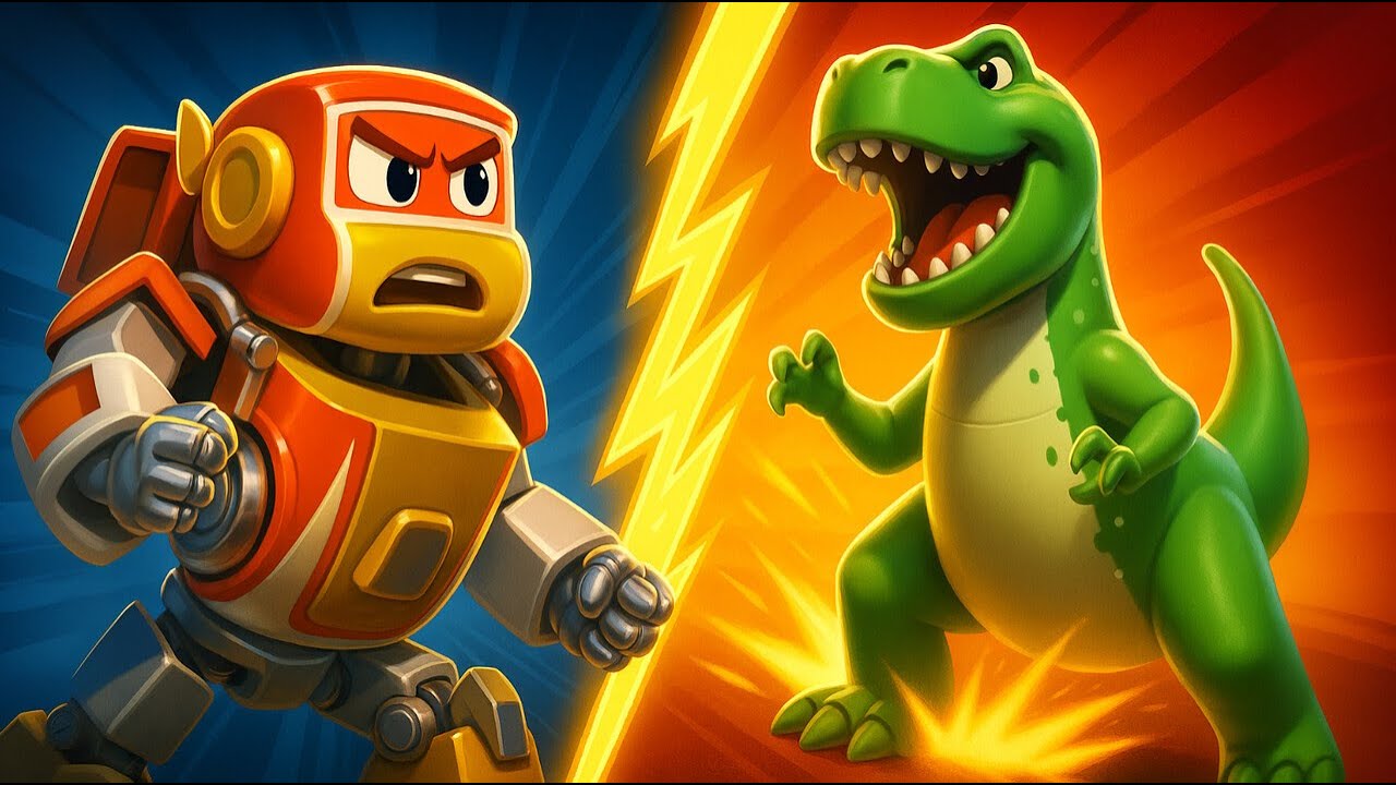 T-Rex 🦖 VS Robot Car 🤖 Robofuse Saves the Day! | Emergency Vehicles for Kids