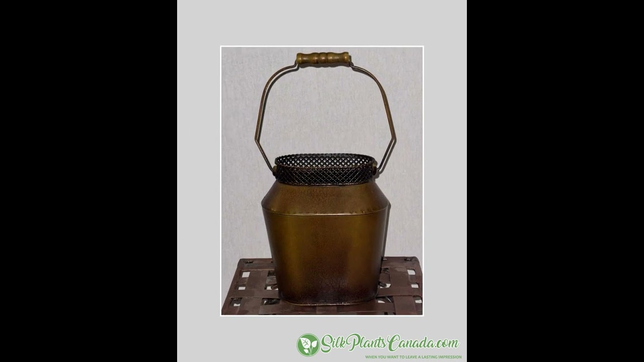 8" Decorative Metal Container with Handle Chocolate Brown
