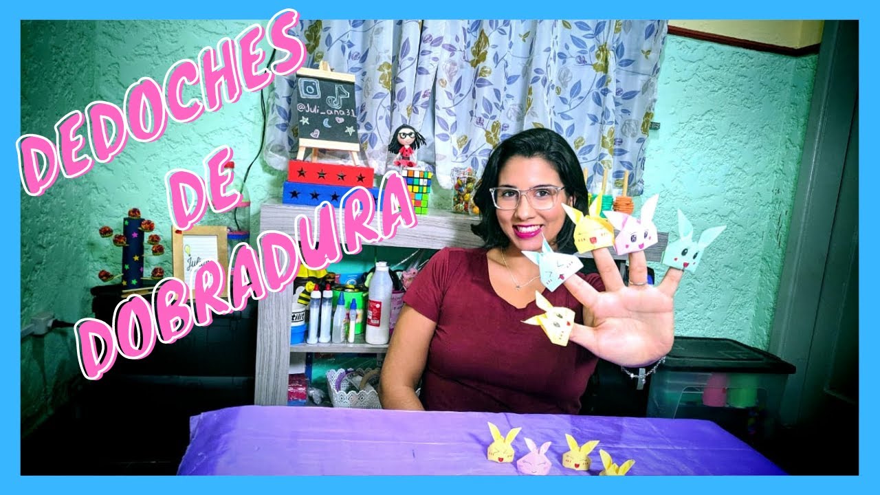 Recursos educativos - Dedoches de coelhinho feitos com dobradura. [Materiais de baixo custo.]