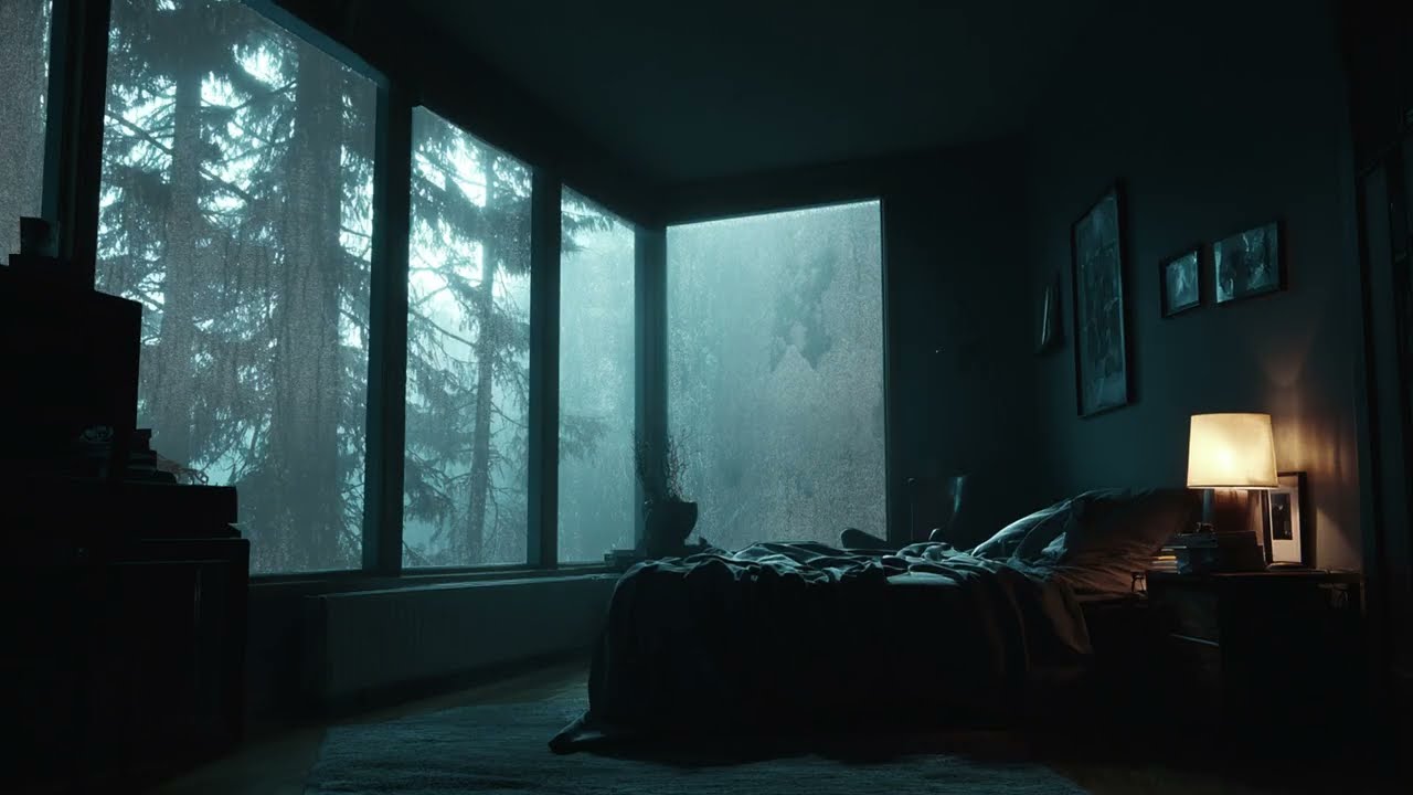 Soothing Forest Bedroom Rain on Window - Rolling Thunder Ambience for Sleep and Stress Relief