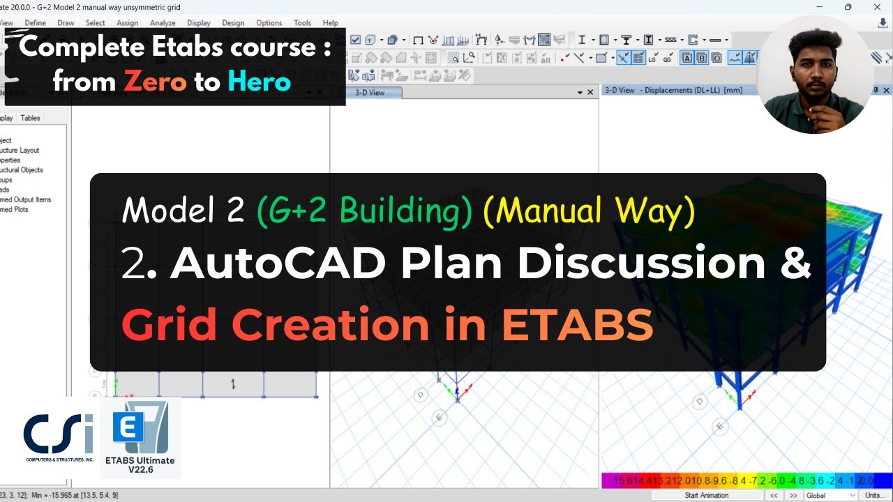 Модель 2:02 – Обсуждение плана в AutoCAD и создание сетки в ETABS (вручную)