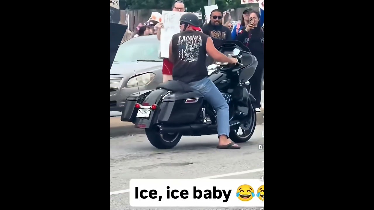 BIKER TROLLS ICE PROTESTERS WITH ICE ICE BABY SONG! #shorts #lol  #usa #trump #maga #ice