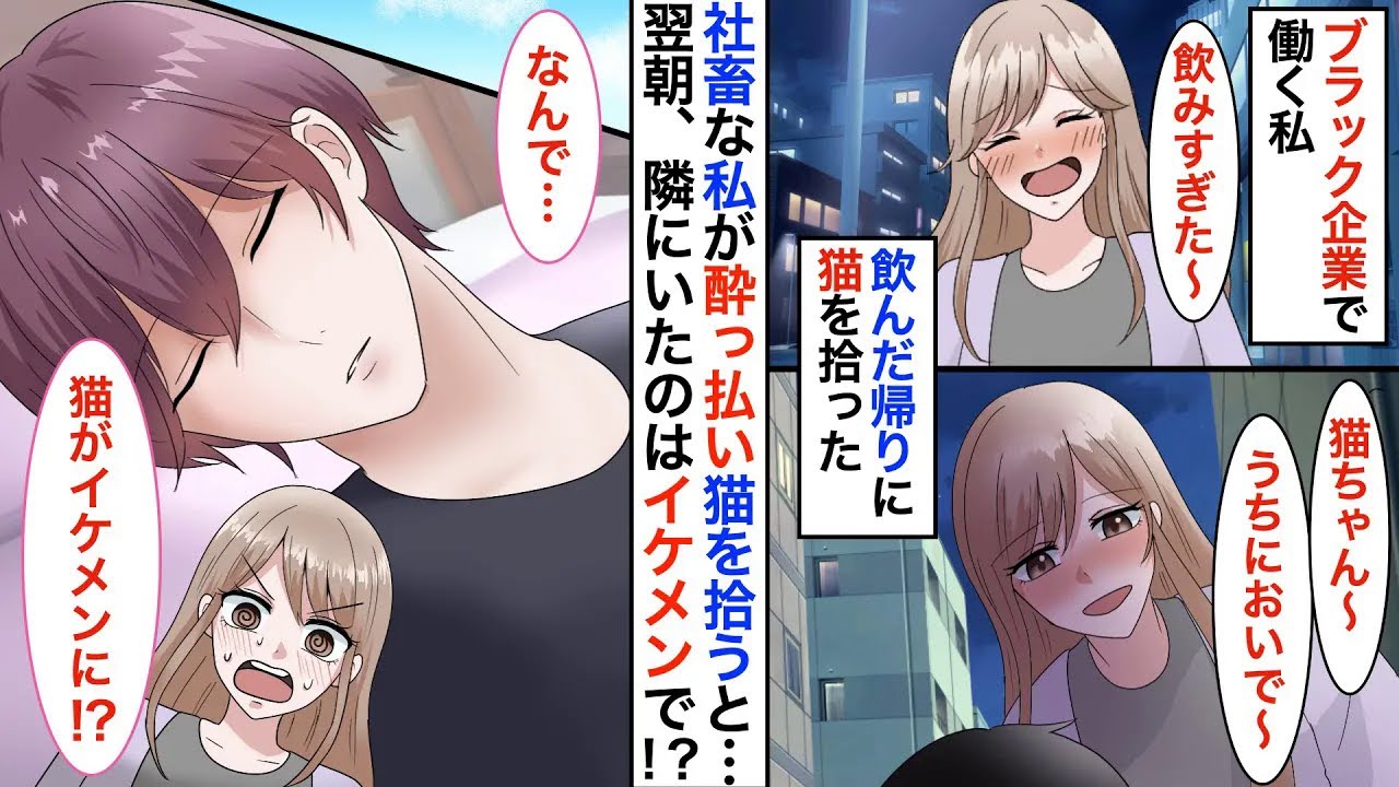 【恋愛漫画】ブラック企業で働く私。ある日、酔っ払って猫を拾うと年下イケメンに大変身！？同棲すると彼からの溺愛 執着が止まらず…「俺から離れるなんて許さないよ？」【恋愛アニメ】【胸キュン】【微ヤンデレ】